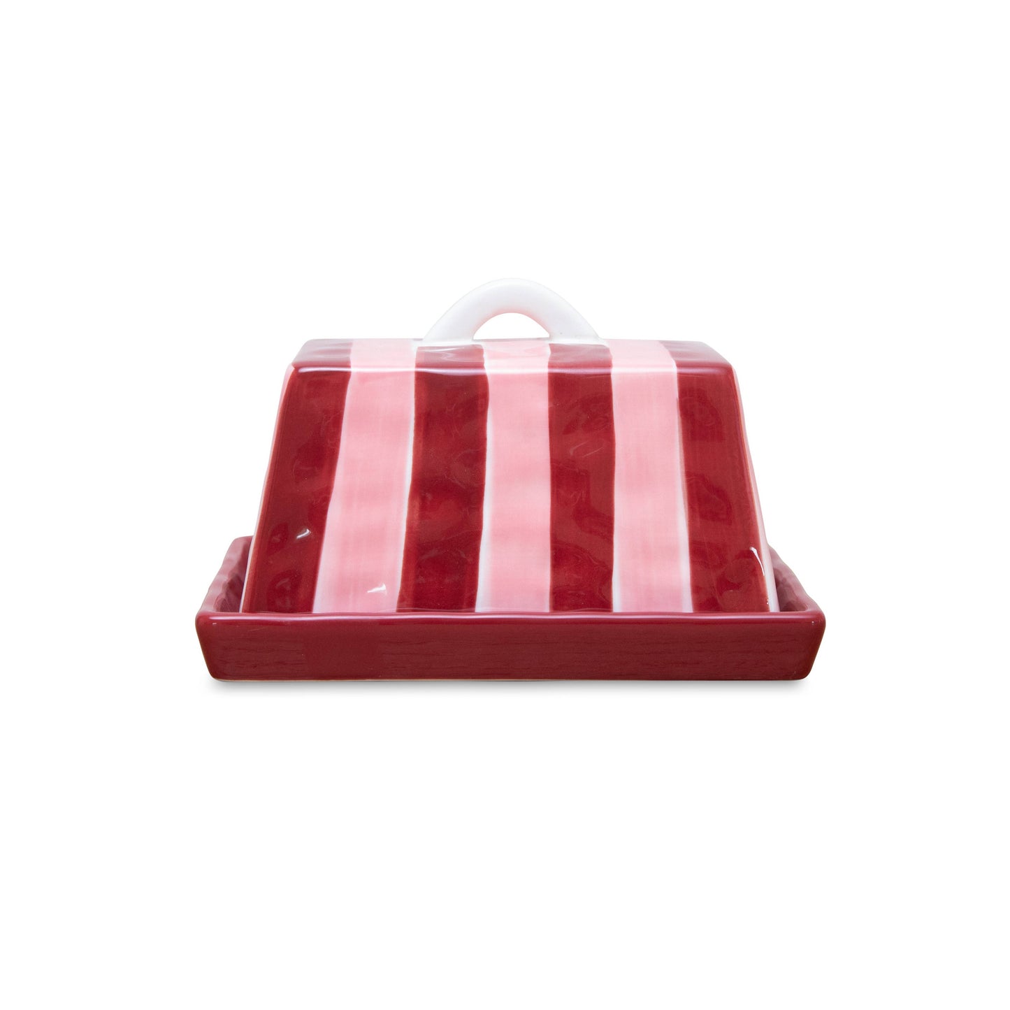 Large Ceramic Butter Dish | Pink & Burgundy Stripe
