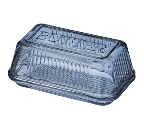 Lia Blue Glass Butter Dish
