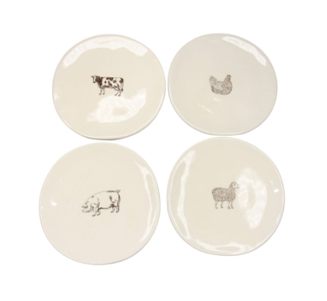 Small Ceramic Plate Set of 4 - Farm