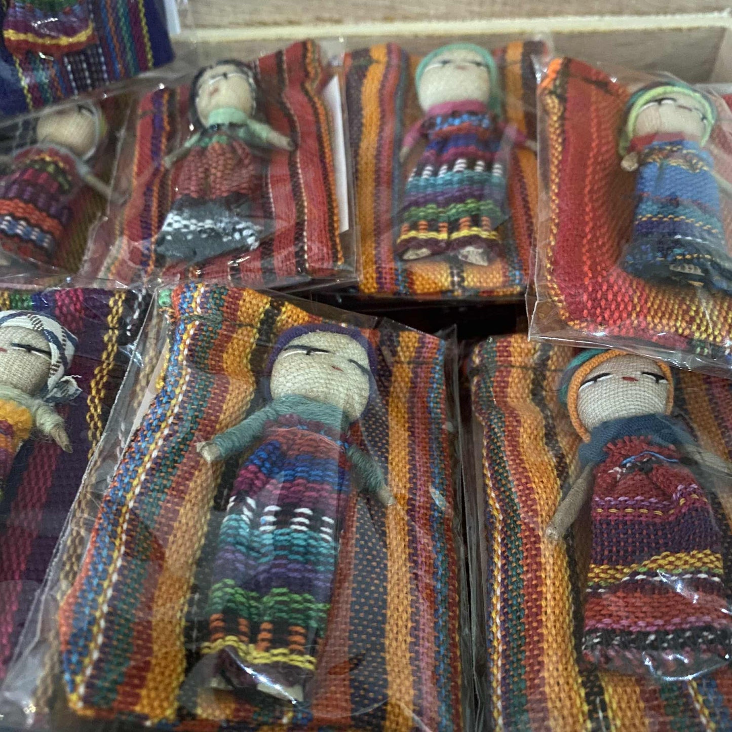 Single Worry Doll in a Textile Pouch Handmade - Assorted