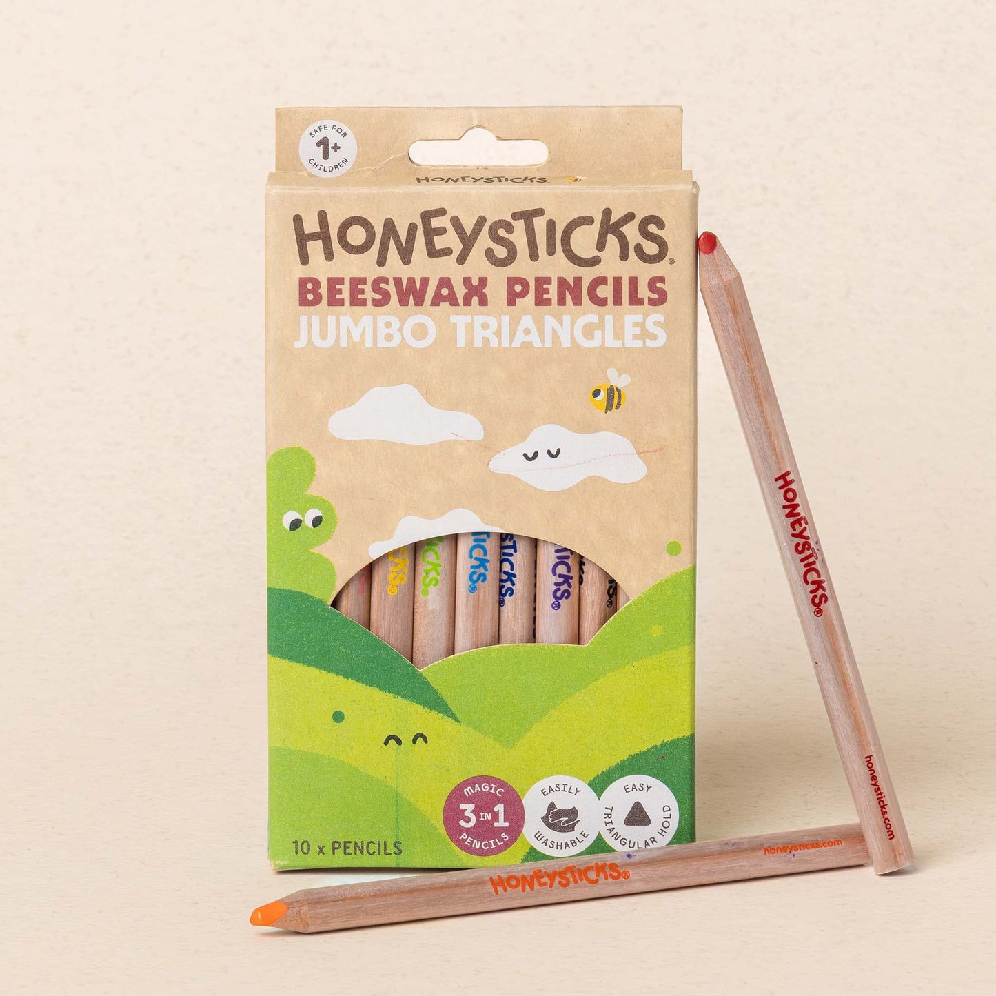 Honeysticks 3-in-1 Beeswax Pencils Jumbo Triangles 10pk