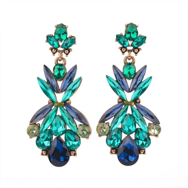 Katie Crystal Dangle Earring in Blue and Green