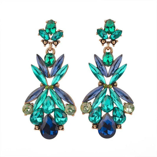 Katie Crystal Dangle Earring in Blue and Green