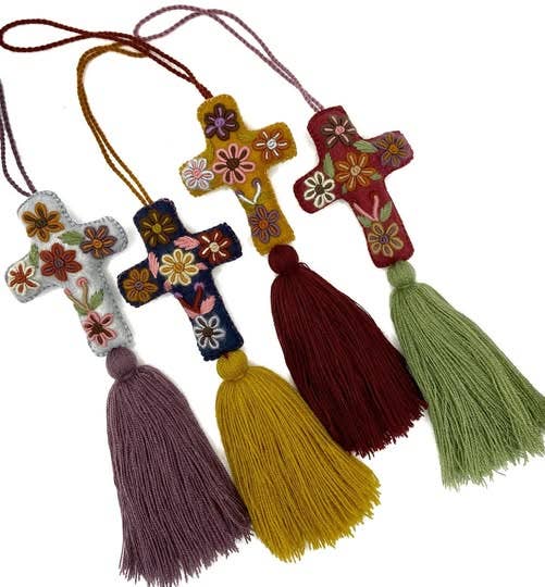 Hand Embroidered Colourful Mexican Felt Crosses - Assorted