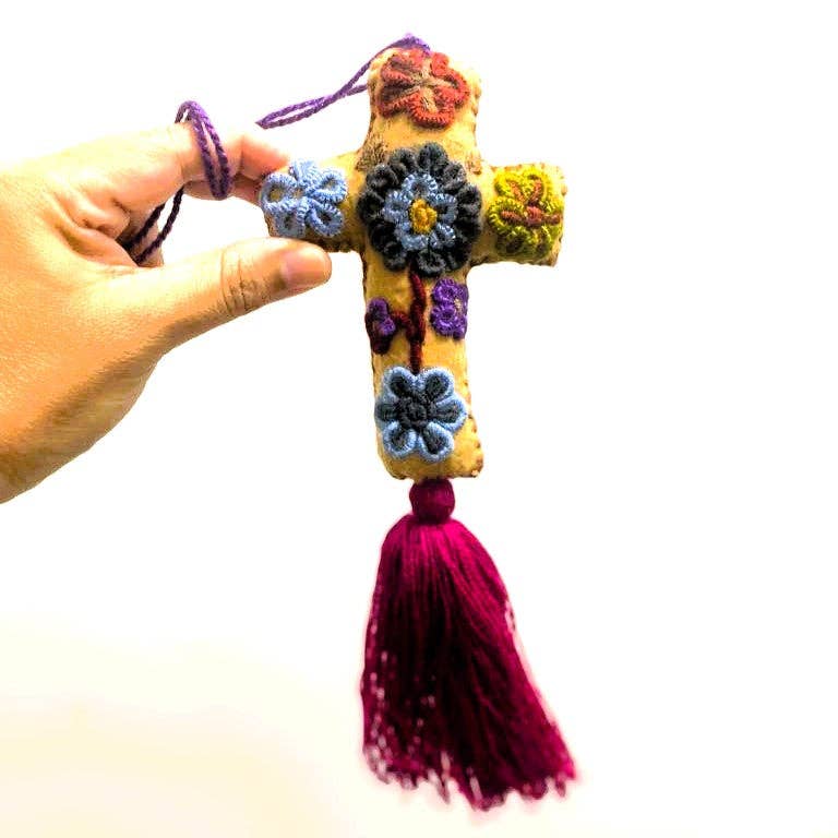 Hand Embroidered Colourful Mexican Felt Crosses - Assorted