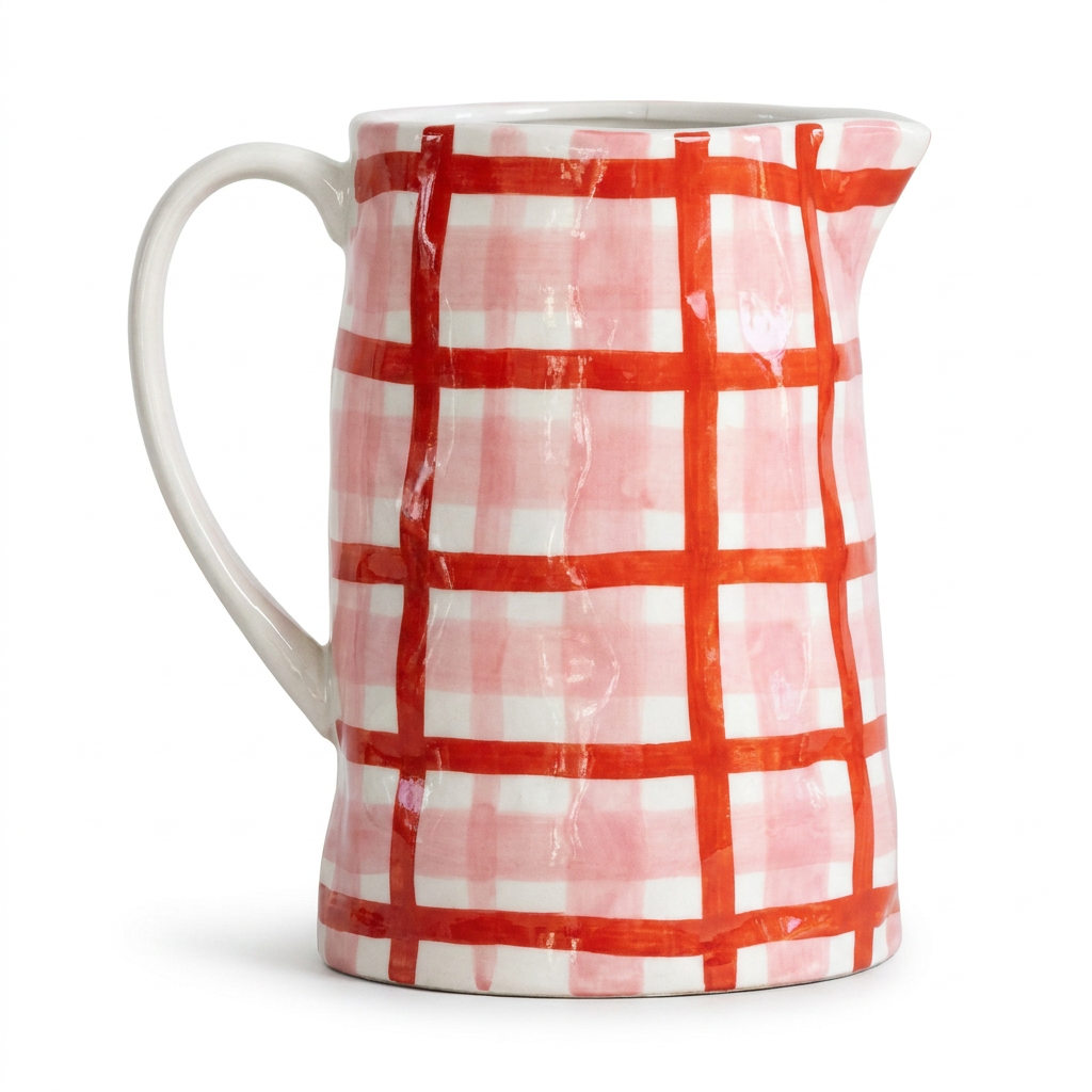 Medium Ceramic Jug | Rose Pink & Red Gingham