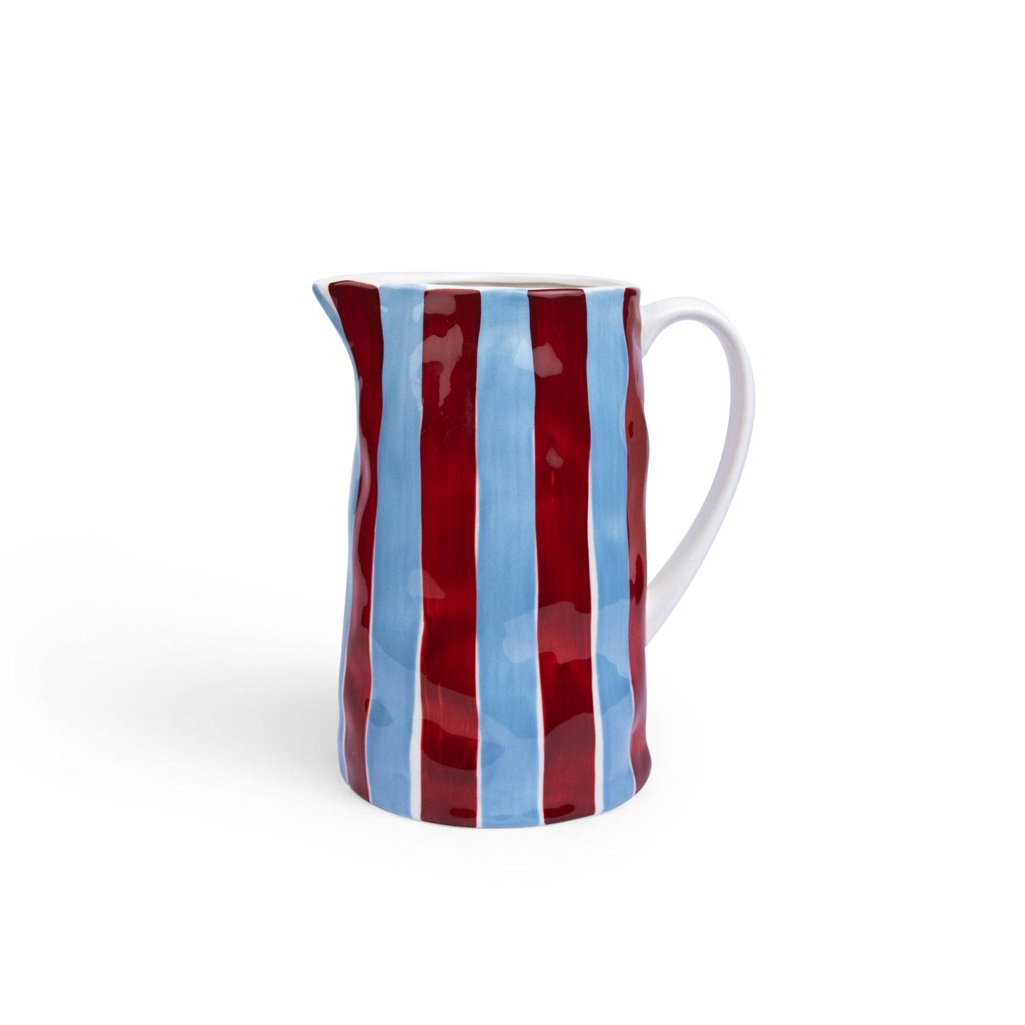 Ceramic Medium Jug | Burgundy & Blue Stripe