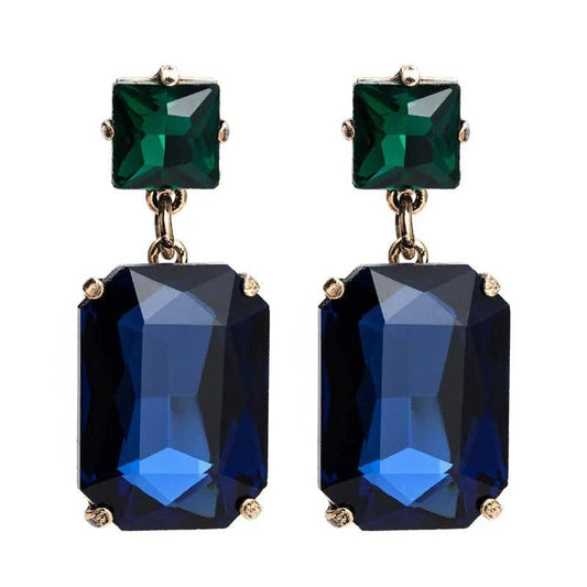 Pippa Emerald and Navy Rectangle Crystal Statement Dangle Earrings