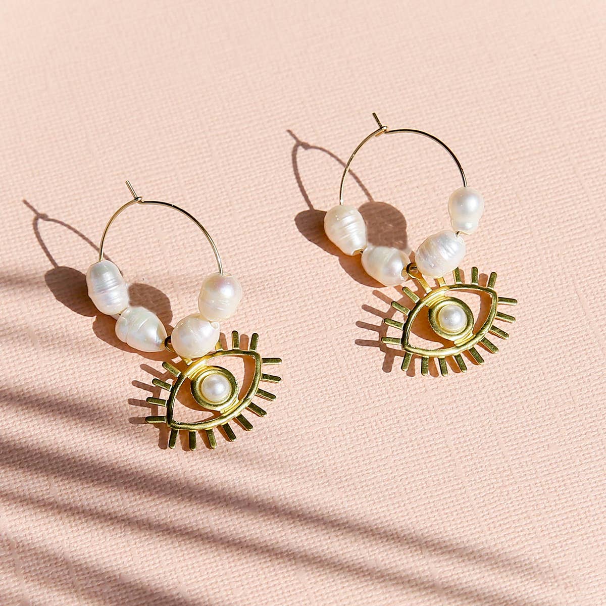 Gold Eye Pearl Hoops