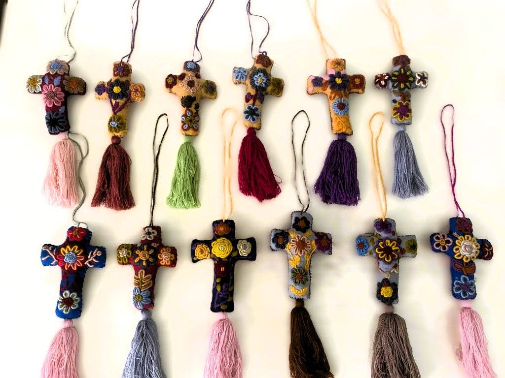 Hand Embroidered Colourful Mexican Felt Crosses - Assorted