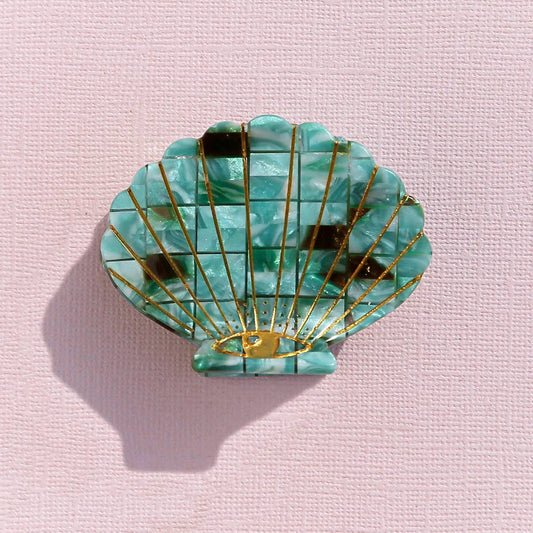Teal Check Shell Clip
