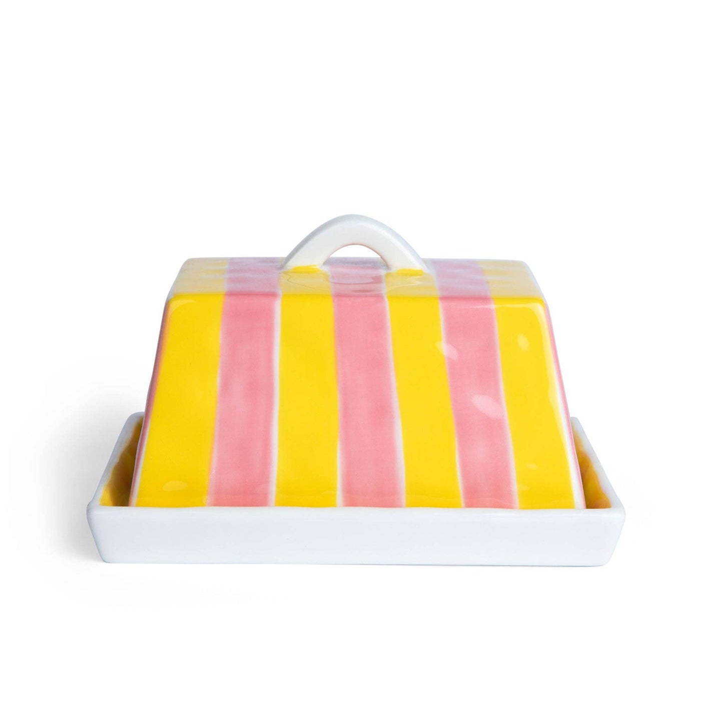 Large Ceramic Butter Dish | Pink & Yellow Stripe