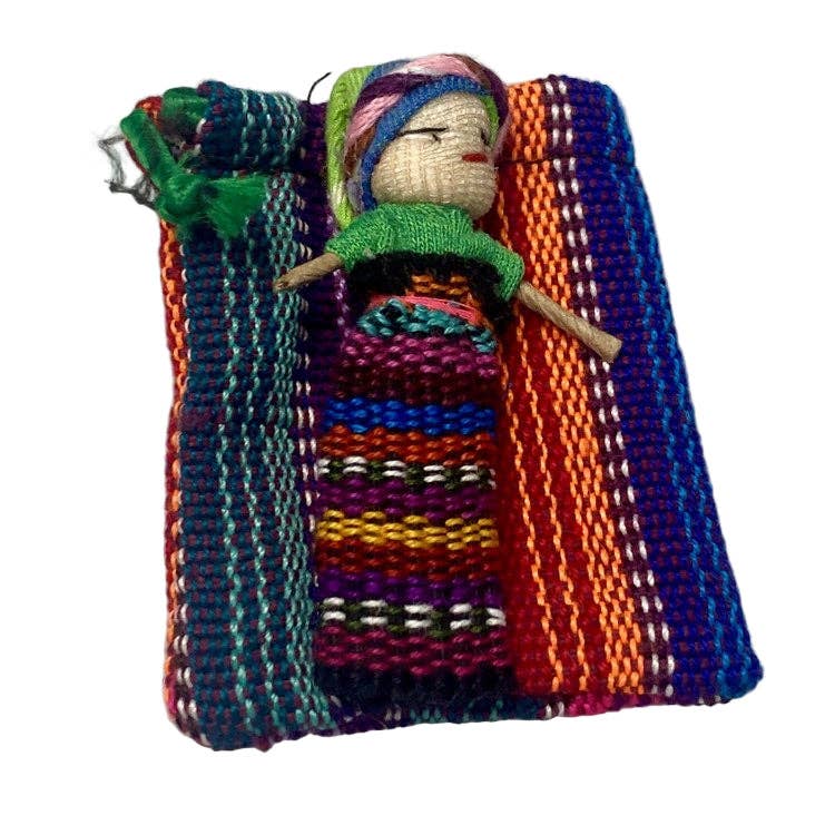Single Worry Doll in a Textile Pouch Handmade - Assorted