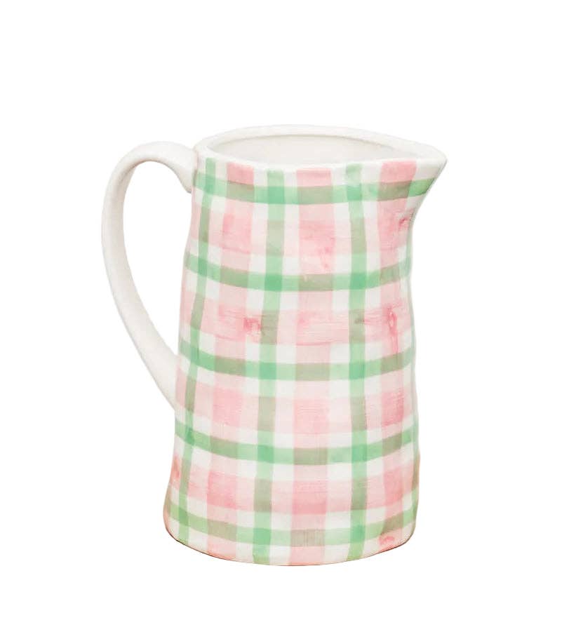 Medium Ceramic Jug | Rose Pink & Mint Green Gingham