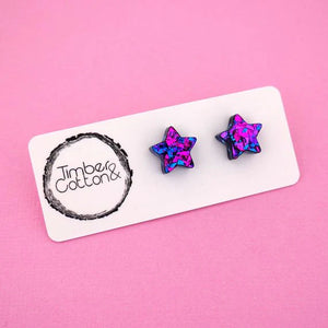 Star Christmas Acrylic Stud Earrings -Purple party flake