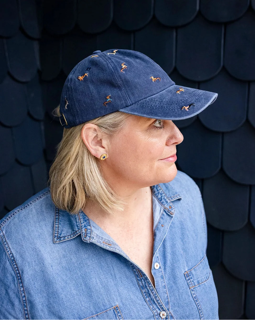 Top Dog – Dachshund Embroidered Denim Cap – Navy