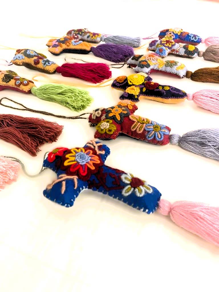 Hand Embroidered Colourful Mexican Felt Crosses - Assorted