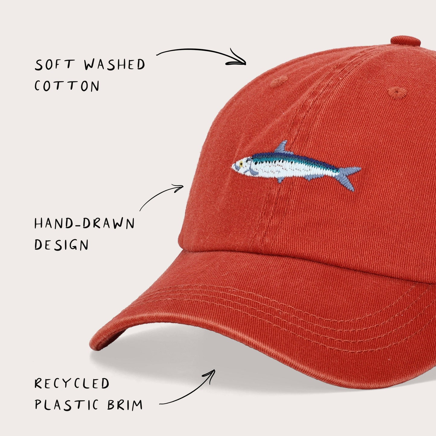 Adult Cap - Sardine Fish Lid in Red