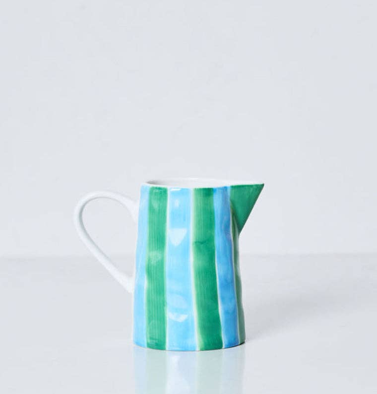 Ceramic Milk Jug | Green & Cornflower Stripes