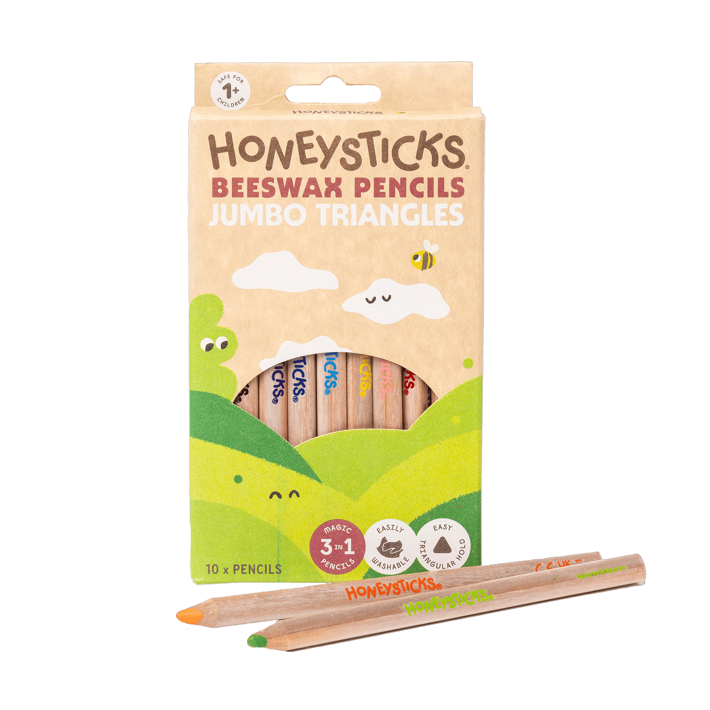 Honeysticks 3-in-1 Beeswax Pencils Jumbo Triangles 10pk
