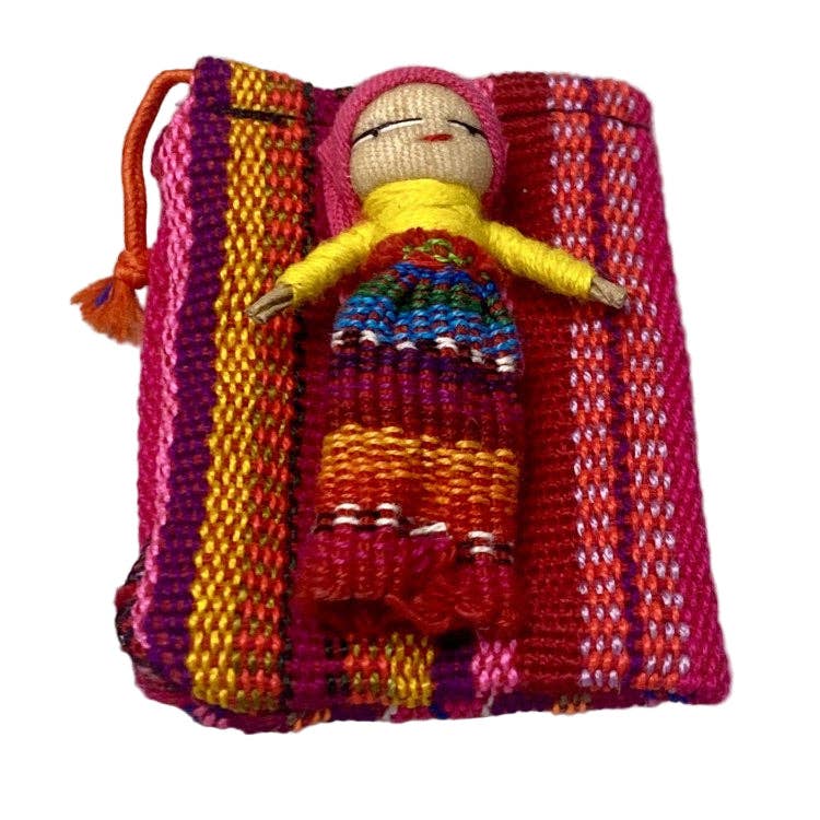 Single Worry Doll in a Textile Pouch Handmade - Assorted