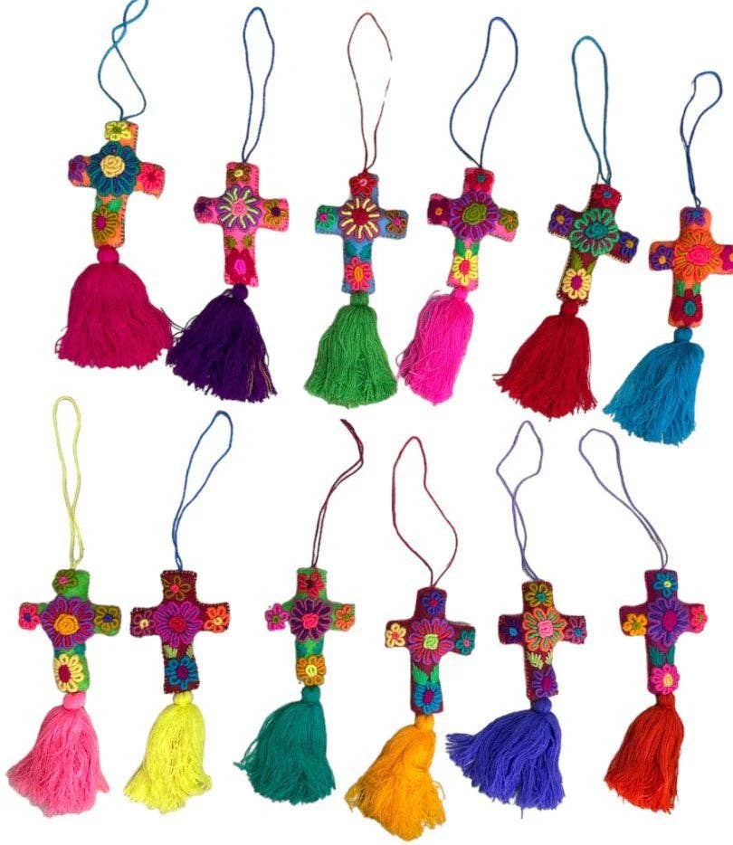 Hand Embroidered Colourful Mexican Felt Crosses - Assorted
