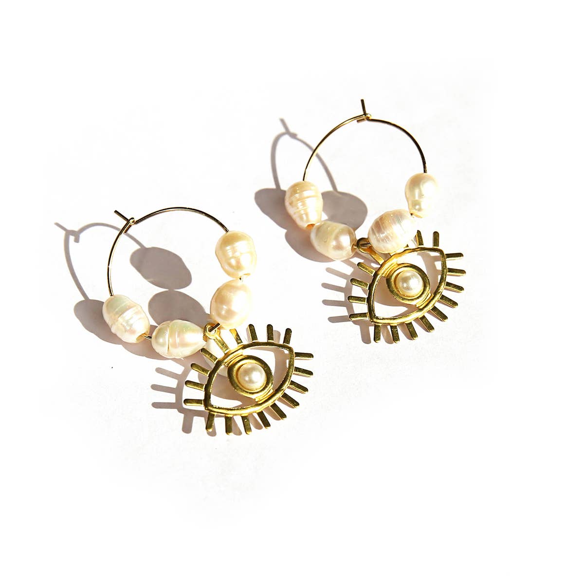 Gold Eye Pearl Hoops