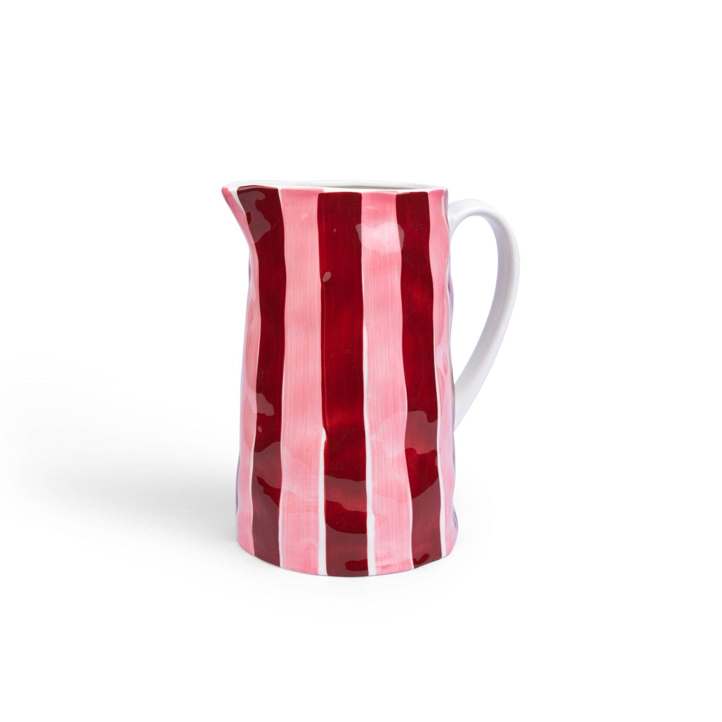 Ceramic Medium Jug | Burgundy & Pink Stripe