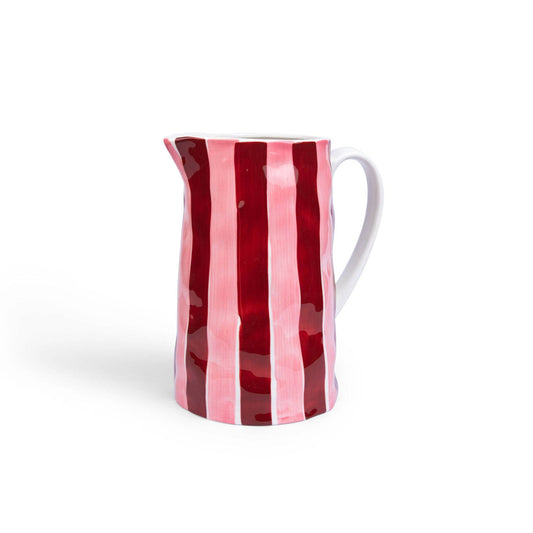 Ceramic Medium Jug | Burgundy & Pink Stripe