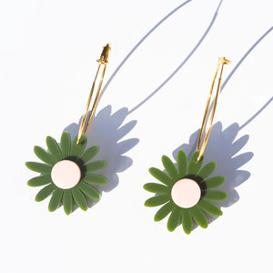 Daisy Hoops // olive green with pale pink centre / gold