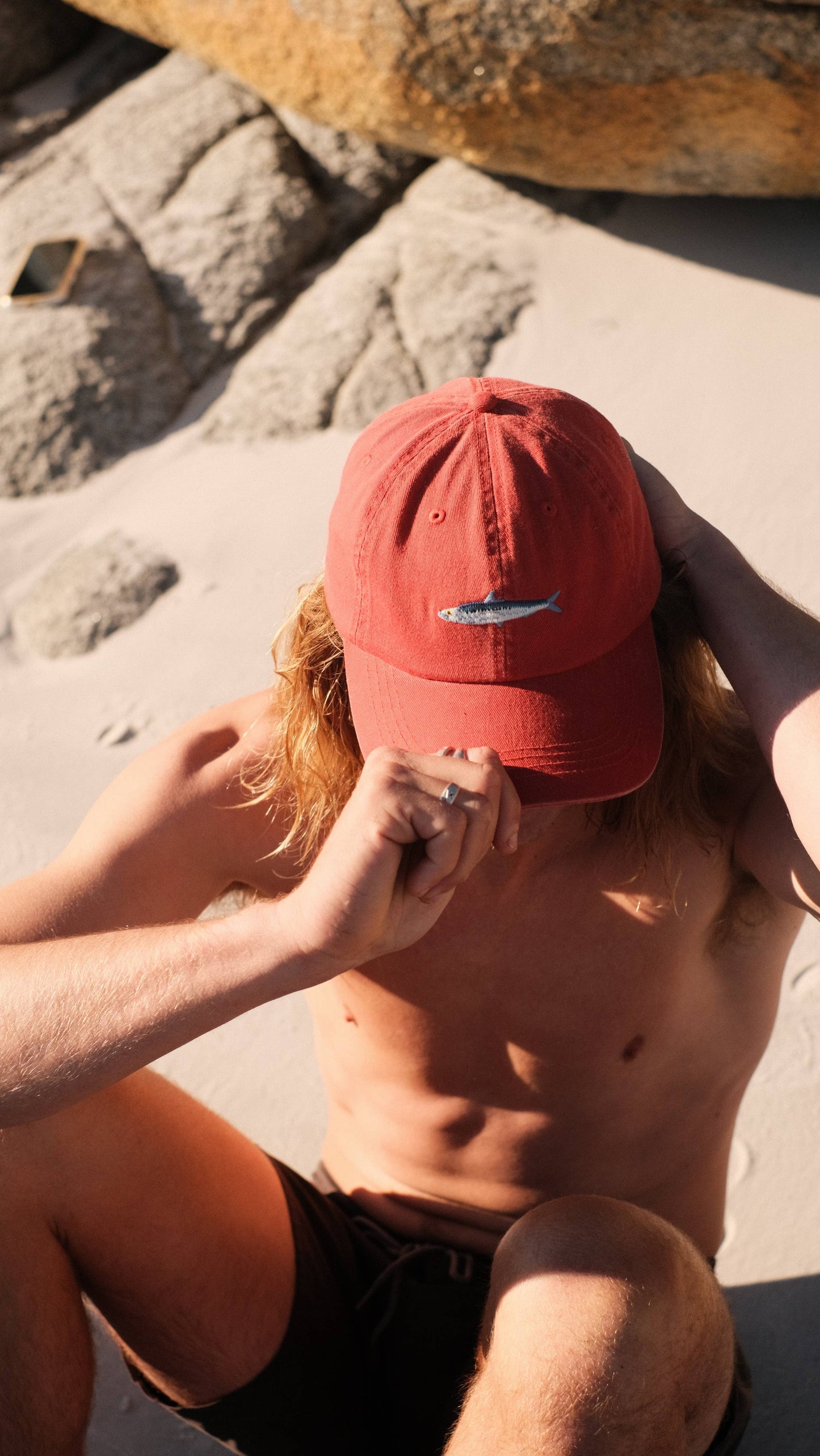 Adult Cap - Sardine Fish Lid in Red