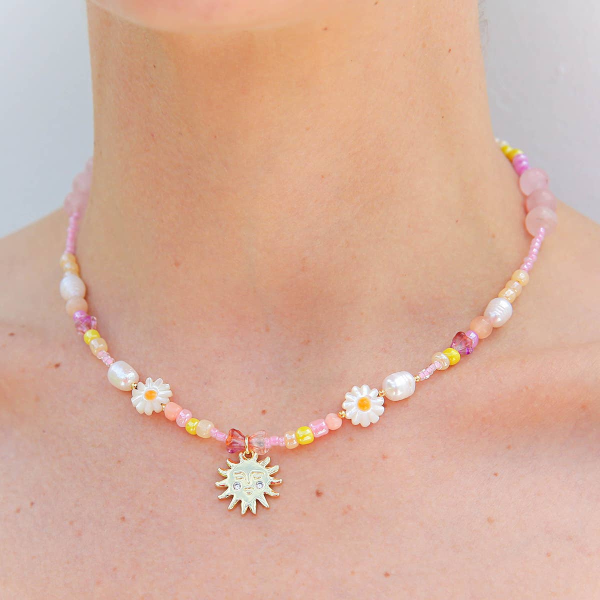 Peach Pearl Sun Necklace