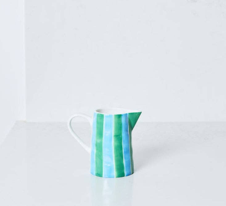 Ceramic Milk Jug | Green & Cornflower Stripes