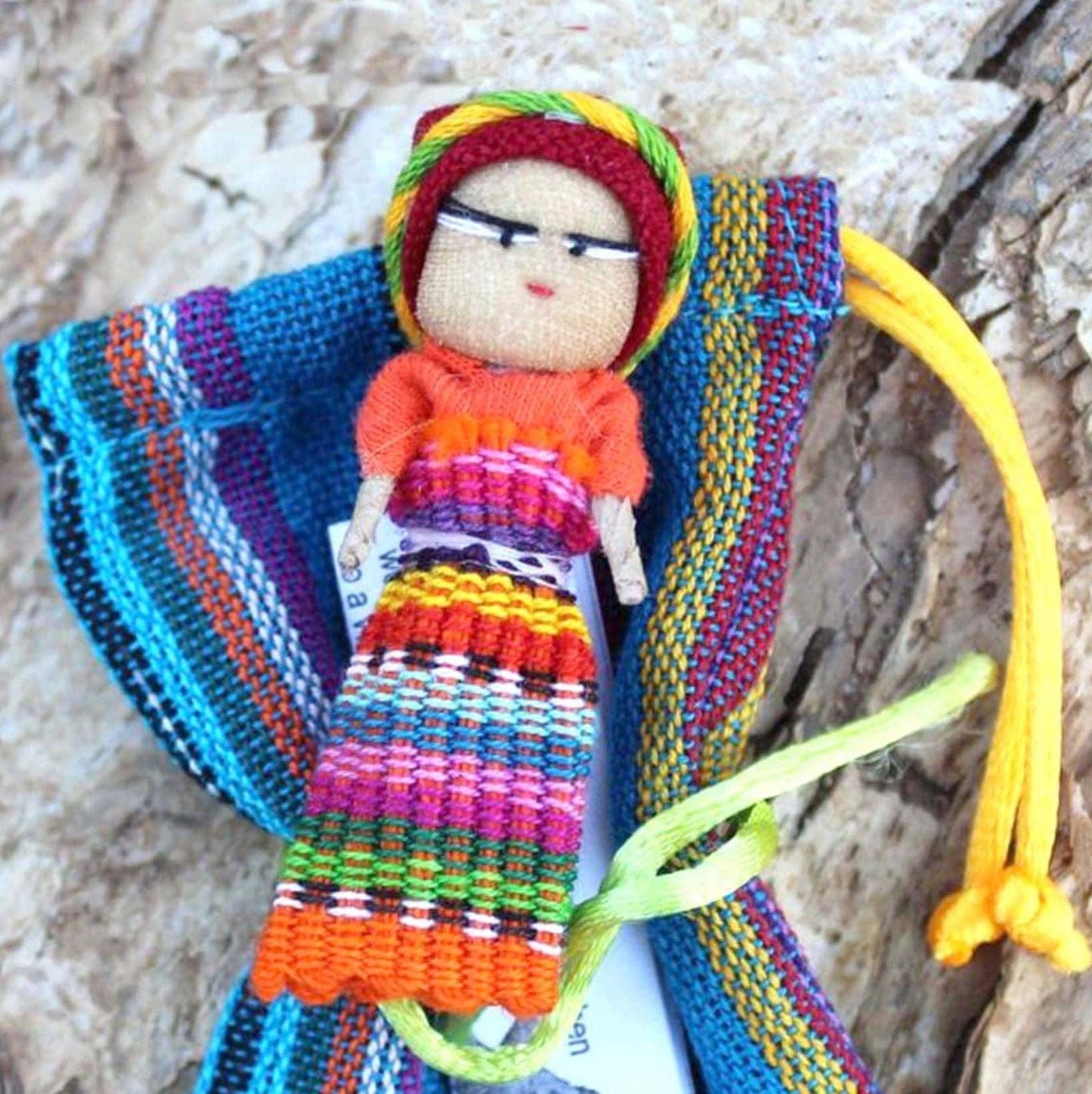 Single Worry Doll in a Textile Pouch Handmade - Assorted