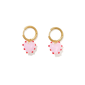 Heart Drop Hoops// red&pink on gold