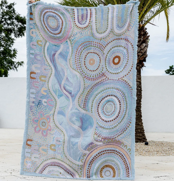 Blue Ocean Indigenous Art Throw Rug By Natalie Jade