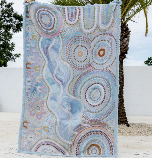 Blue Ocean Indigenous Art Throw Rug By Natalie Jade
