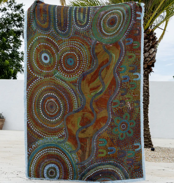 Blue Ocean Indigenous Art Throw Rug By Natalie Jade