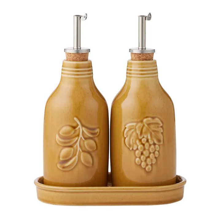 Olio Aceto S/2 Bottles with Tray - Mustard