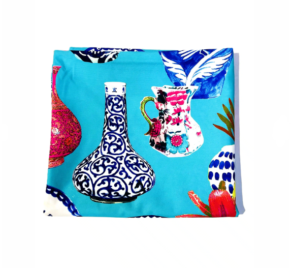 Canvas Tablecloth Vases On Turquoise